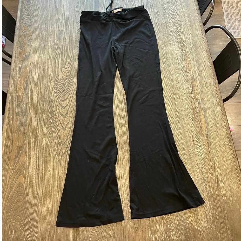 SO High Rise Flare Pants Ribbed Knit Elastic Drawstring Waist Pull-On Black Sz M